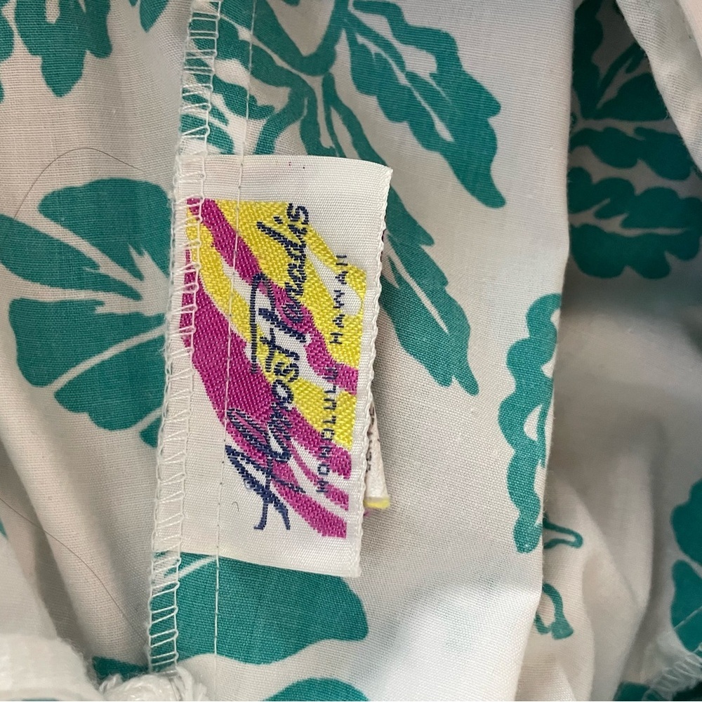Vtg 70s Almost Paradis Dress  Turquoise Orchid Hawaiian Long Muumuu Med - Picture 4 of 7